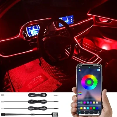 Immagine di TABEN Kit Luce Atmosfera per Auto Sincronizzazione Musicale Multicolore RGB 16 Milioni di Colori 4 Metri Fibra Ottica USB Illuminazione Ambientale, Suono Attivo e Wireless Bluetooth Controllo App 12V