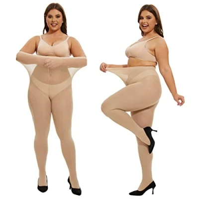 Immagine di MANZI 2 paia di collant ultra morbidi da donna con controllo taglie forti, Nude Coppie (semitrasparente), 4XL/alto