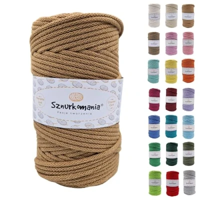 Immagine di Cordoncino di cotone intrecciato 5 mm 100 m, 46 colori, corda macramè, filato alta qualità, Sznurkomania (cappuccino)