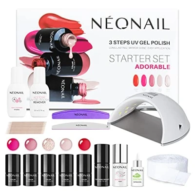 Immagine di NEONAIL Starter Set Adorable Smalto Semipermanente Unghie Kit Gel Base e Top Coat Lampada UV Luce Smalti