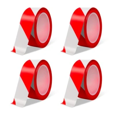 Immagine di Amig Set di 4 Nastri Segnalazione Polietilene a Bassa Densità LDPE da 200 m Lunghezza x 70 mm Larghezza per Delimitare le Zone Sicurezza Rosso e Bianco