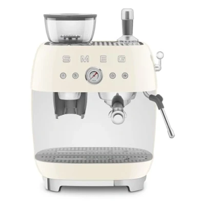 Immagine di Smeg, Macchina da Caffè Espresso Manuale EGF03CREU, con Macinacaffè Integrato, Thermoblock, 4 Livelli di Temperatura, Lancia a Vapore e Manometro, Serbatoio 1 L, Dimensioni Compatte, 1350W, Panna