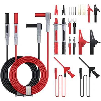 Immagine di AMTOVL 24 in 1 Kit Puntali da Test per Multimetro con Fili di Problunghe Clip a Coccodrillo Sonde Prova Grabber Molla Spine Banana Set Lead Multitester Elettrico Circuito Tensione