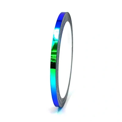 Immagine di Strisce adesive decorative cromate per fai da te, effetto ologramma camaleontico, 10 m, auto, moto, modellismo (FF4 blu/verde, 5 mm di larghezza)
