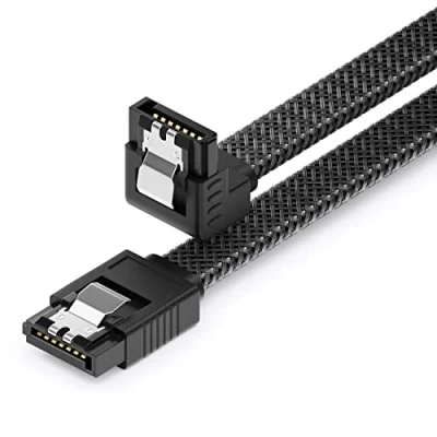 Immagine di deleyCON 60 cm Cavo SATA 3 in Nylon 6 Gbit/s per Dati III di Collegamento Serial ATA Scheda Madre e Hard Drive HDD SSD con 1 Presa S a L 90 Nero