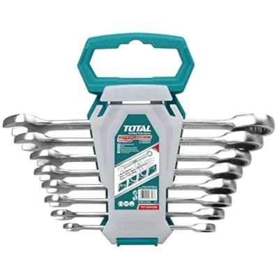Immagine di TOTAL Tools Set di 8 chiavi combinate a cricchetto Varie dimensioni Strumento per allentare dadi e viti testa esagonale Cromo molibdeno