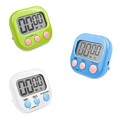 Immagine di Fousenuk 3 Pezzi Timer da Cucina Digitale con Colori, Cronometro Conto Alla Rovescia Supporto Magnetico Buco, Allarme Forte Grande Display LCD per Cottura al Forno Studio Allenamento Fisico