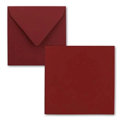 Immagine di Set di biglietti bianchi quadrati, 15 x cm con buste, per auguri, inviti e molto altro, della serie FarbenFroh® by GUSTAV NEUSER® 50 Sets 14 rosso scuro.