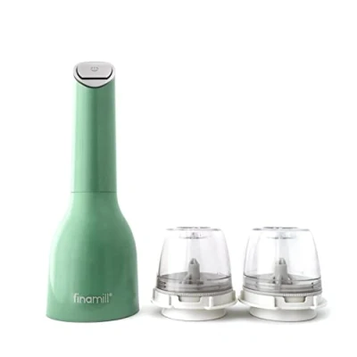 Immagine di FinaMill Mulino per pepe e spezie pluripremiato a batteria, regolazione del grano, elementi di macinazione in ceramica, One Touch con luce LED. Include 2 capsule ProPlus cambio rapido