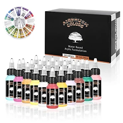Immagine di SAGUDIO Pittura Colori per Aerografo 24x30ml,Colore finito, Impermeabile e ad Asciugatura Rapida, Modelli Hobby, artisti, Principianti