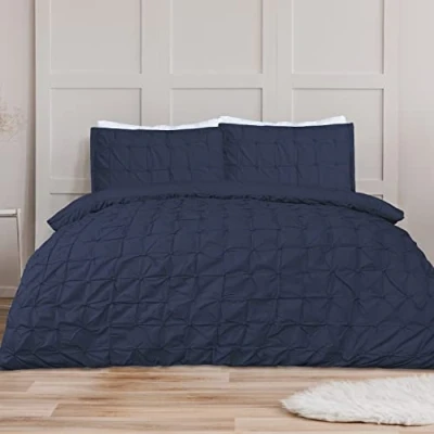 Immagine di Sleepdown Set con Copripiumino, Colore Blu Navy, Motivo Geometrico Increspato, Facile da Pulire, Morbido e Comodo, per Letto Matrimoniale, 200 x cm, Colore: Navy