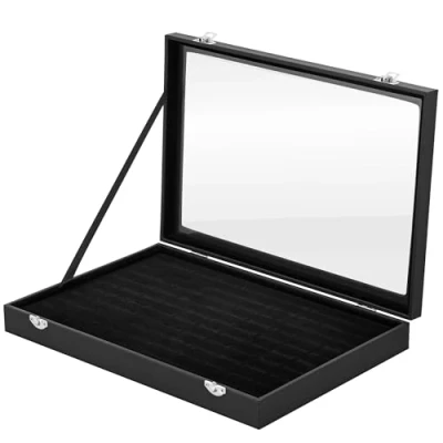 Immagine di H&amp;S Scatola Porta Anelli Espositore Portagioie Donna per 100 Gioie Grande Organizer con Coperchio Trasparente e Rivestimento in Velluto Nero