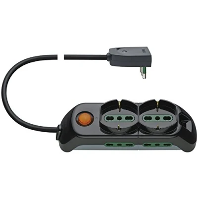 Immagine di Vimar FP00521.L Presa multipla 2P+T 16A 250V, 2 uscite SICURY standard italiano, 4 italiano tipo P17/11, interruttore luminoso, cavo da 3 m (3G1,5), spina orientabile