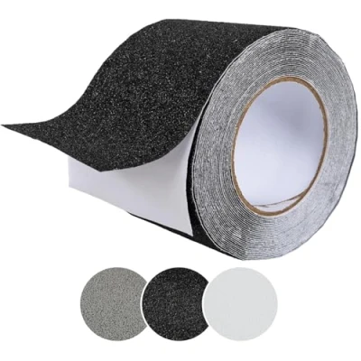 Immagine di ANRO Striscia di nastro antiscivolo, autoadesiva, per scale, in PVC, interni ed esterni, colore nero, 10 cm x m
