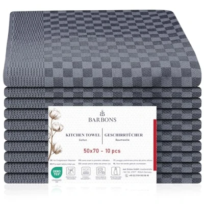 Immagine di BARBONS Strofinacci Cucina Nero Ant a quadretti 50x70cm 240 g/m² 85 g Certificati Oeko Tex Asciugamani Stracci Elevata Assorbenza Canovacci 50x70 cm(Nero Antracite,10 pezzi)