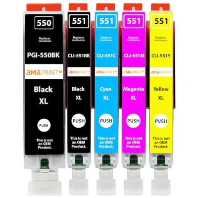 Immagine di Amaprint 5 XL cartucce compatibili con Canon PGI 550 CLI 551 adatto per Pixma IP7250 IX6850 MG5450 MG5550 MG5650 MG5655 MG6450 MG6650 MX725 MX925