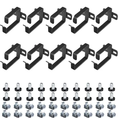 Immagine di kwmobile Set 10x Ganci Ferma Cavi Neri Alloggiamento Staffa Passa Cavo Clip Fermacavi in Acciaio Gancio Passacavo sotto Scrivania 4,4x6x4,5cm