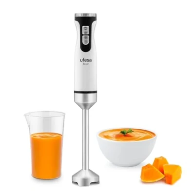 Immagine di Ufesa Solar Frullatore a Mano, Potenza 1200W, 12 Velocità + TURBO, 4 Lame in Acciaio Inossidabile, Design Ergonomico e Anti Splash, Bicchiere Graduato, Senza BPA