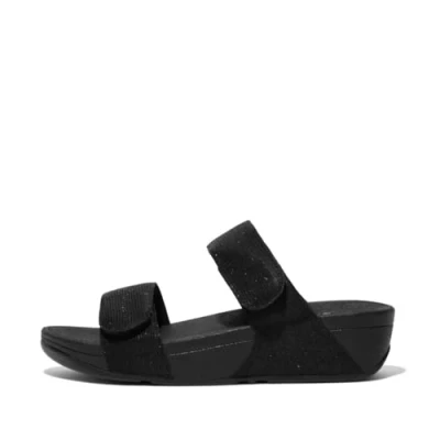 Immagine di Fitflop Lulu Adjustable Shimmerlux Slides, Sandali a Ciabatta Donna, Tutto Nero, 36 EU