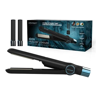 Immagine di Revamp Progloss iGen Piastra per capelli senza fili in ceramica portatile con controllo digitale ultra veloce, spegnimento automatico, cavo di ricarica USB, accessorio indispensabile da viaggio