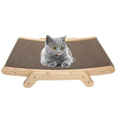 Immagine di Tiragraffi per gatti in cartone con texture premium Scratch Design Forma curva Uso reversibile Tappetino antigraffio durevole