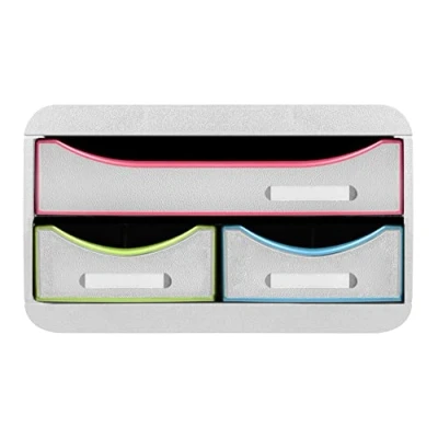Immagine di Exacompta Rif. 311913D SMALL BOX MINI 3 cassetti 1 cassetto per documenti in formato A4+ 2 sottili piccoli utensili 347 x 278 130 mm Bianco/multicolor