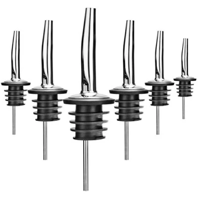Immagine di COM FOUR® 6x Versatore per bottiglie dosatore in acciaio inossidabile alcolici, bevande o aceto e olio (06 pezzi color argento senza coperchio)