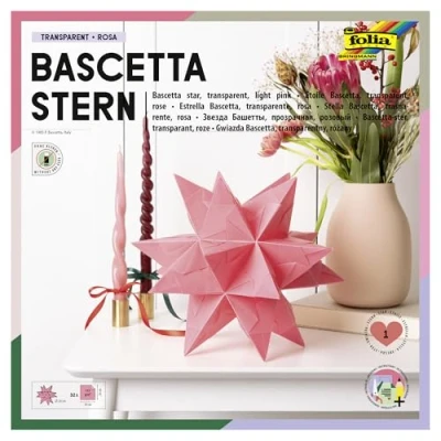 Immagine di folia Bascetta Set, Carta Trasparente, 20 x cm, 115 g/mq, 32 Fogli, Diametro della Stella Fatta Circa 30 con Istruzioni per Il Fai da Te, Colore: Rosa