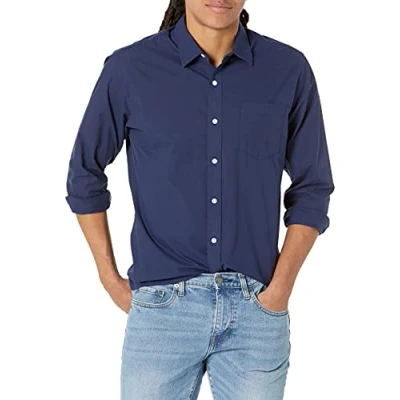 Immagine di Amazon Essentials Camicia Casual in Popeline a Maniche Lunghe vestibilità Regular Uomo, Blu Marino, XL
