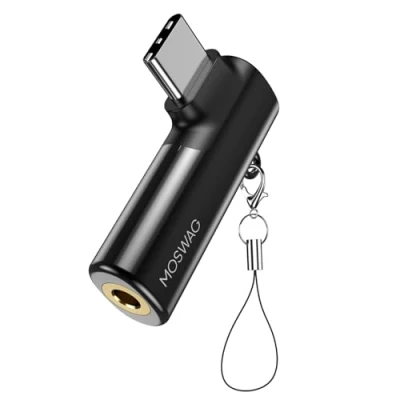 Immagine di MOSWAG Adattatore per cuffie da USB C a Jack 3,5 mm di tipo Dongle audio con microfono ausiliario ad angolo retto in lega zinco compatibile Samsung Galaxy S23 S22