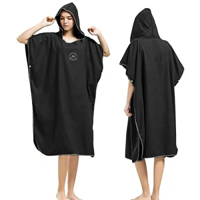 Immagine di Hiturbo Asciugamano in microfibra, poncho per trasloco spiaggia, surf uomo e donna, taglia unica, cappotto caldo con cappuccio, aiuto spogliatoio, surf, nuoto