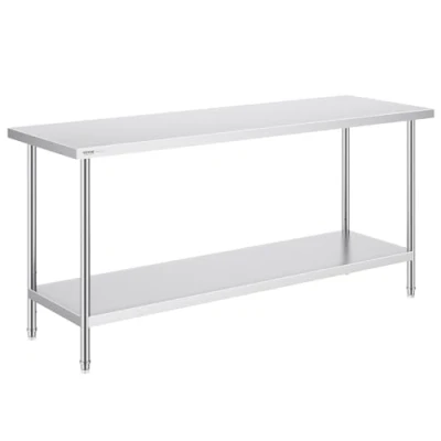 Immagine di VEVOR Tavolo da Lavoro in Acciaio Inossidabile 610 x 1829 864 mm, con 4 Ruote, 3 Livelli di Altezza Regolabili, Resistente per Preparazione Alimenti Ristoranti Cucina Commerciale, Argento