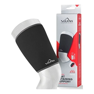 Immagine di Vulkan supporto classico per coscia, grande, tutore coscia stabilità muscolare, manica a compressione lesioni e strappi al tendine del ginocchio, in neoprene