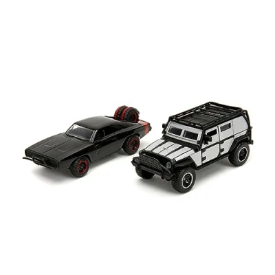 Immagine di Jada Toys auto Fast and Furious (set da 2 pezzi) Dom`s Dodge Charger R/T 1970 &amp; Tej`s Jeep Wrangler di 7 Legacy Series Modellino apribili, 1:32, 19 cm, a partire 8