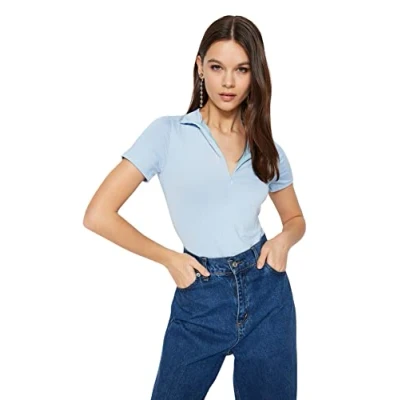 Immagine di Trendyol Body in Maglia a Collo Alto Standard Aderente da Donna Camicia, Blu, S