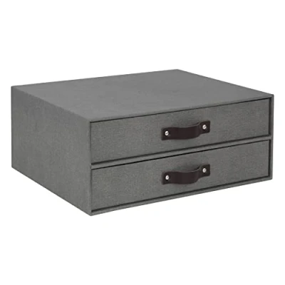 Immagine di Bigso Box of Sweden Mini cassettiera da scrivania per documenti e materiale ufficio Organizer con 2 cassetti Scatola in fibra di legno carta grigio