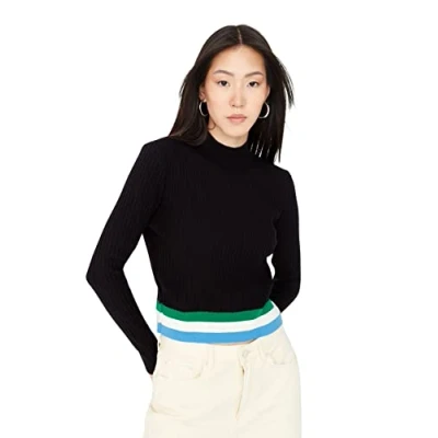 Immagine di Trendyol Girocollo Colorblock Regular Maglione Maglia di Tuta, Nero, L Donna