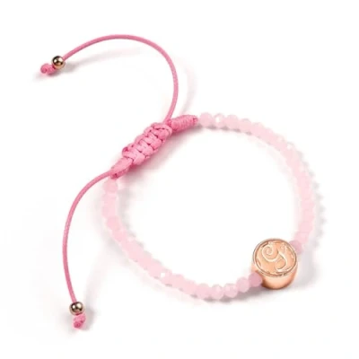 Immagine di WICKED Glinda Braccialetto dell&#039;amicizia regolabile in quarzo rosa con iniziale G, colore: rosa, Misura unica, Lega di zinco: 93% zinco + 3% rame 4% alluminio/quarzo, Nessuna pietra preziosa