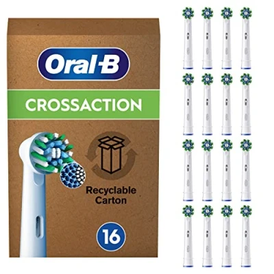 Immagine di Oral B Cross Action Testine Spazzolino Elettrico, Confezione da 16 di Ricambio, Setole Angolate che si Adattano a ogni Dente per una Pulizia Profonda, Adatto alla Buca delle Lettere