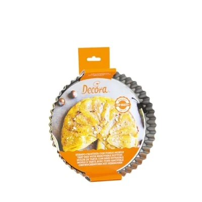 Immagine di Decora, 0070018 Stampo per Crostata con Fondo Mobile in Acciaio Antiaderente, Tonda Ø 28 X 3,5 cm, Rende facile Sformare i Dolci, Design Professionale
