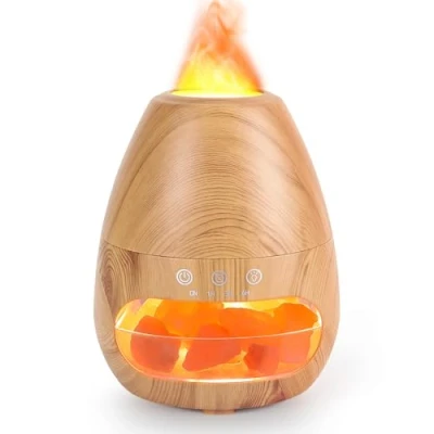 Immagine di Diffusore di Oli Essenziali con Effetto Fiamma, GuKKK 200ml Pietra Sale, Aromaterapia Aromi Diffusore, Umidificatore Silenzioso 3 Timer, per Ambiente, Casa, Spa
