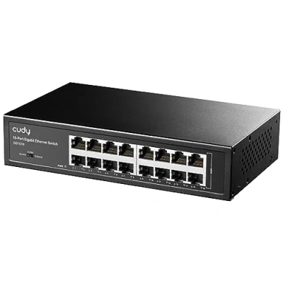 Immagine di Cudy GS1016 Unmanaged Switch Gigabit in rack aziendale (16 porte, rilevamento automatico, 1000 Mbps, ottimizzazione delle prestazioni, Plug and Play), nero