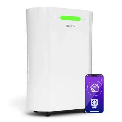 Immagine di Klarstein AeroDry Smart 12l Deumidificatore,12L/g, Serbatoio da 2,5L, WiFi, App &amp; Alexa Control, Silenzioso: 39dB, Display LED, Filtro a Carboni, Timer, per Casa, Bagno, Camera Letto, Bianco