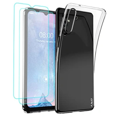 Immagine di J&amp;D Compatibile per Samsung Galaxy A04s Custodia, Clear Anti Giallo Ultra Magro Caso con (2 Pacchi) Proteggi Schermo, Custodia Silicone TPU Paraurti A04s, Non A04, Trasparente