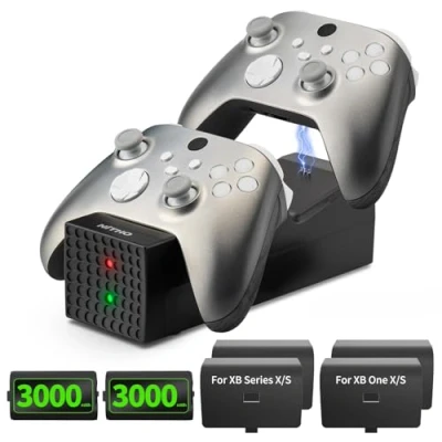Immagine di NiTHO Caricatore per Xbox con 2 Pacchi Batteria Ricaricabili One/Xbox Series X/S Controller, Base di Ricarica Compatibile Indicatore Stato a LED Nero
