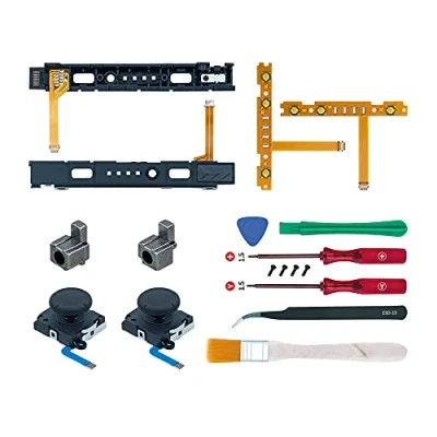 Immagine di Mcbazel 18 in 1 Kit di Riparazione Ricambio per Joy con NS Switch Accessorio Cacciaviti, Joystick Analogici 3D Sinistro Destro SL/SR Set Cavi Flessibili Sincronizzazione Pulsanti