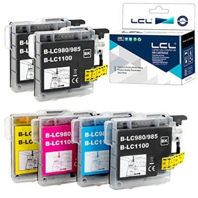 Immagine di LCL Cartucce d&#039;inchiostro Compatibile LC980 LC 1100 LC1100 LC1100BK LC1100C LC1100M LC1100Y (3Nero 1Ciano 1Magenta 1Giallo) Sostituzione per Brother DCP J140W 145C 165C 185C 195C 197 197C DCP373CW