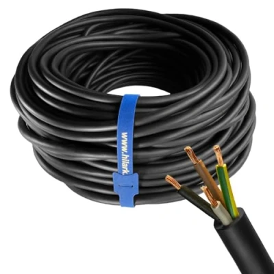 Immagine di Hilark Cavo in gomma nera H07RN F 4x2,5mm² 4g2,5mm per tubi di Uso esterno (25 metri, Nero)