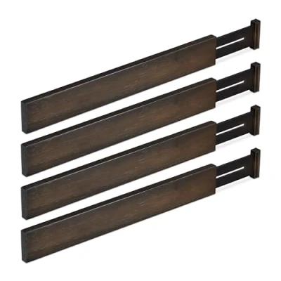 Immagine di Relaxdays Divisori da Cassetto, Set 4 Separatori Cucina, Organizer Lunghezza Regolabile 46 56 cm, Marroni, bambù