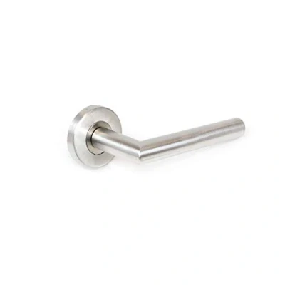 Immagine di Emuca maniglie porta interna, coppia di per da interno con rosetta D.53 mm, Modello L R, Acciaio, Nickel satinato.